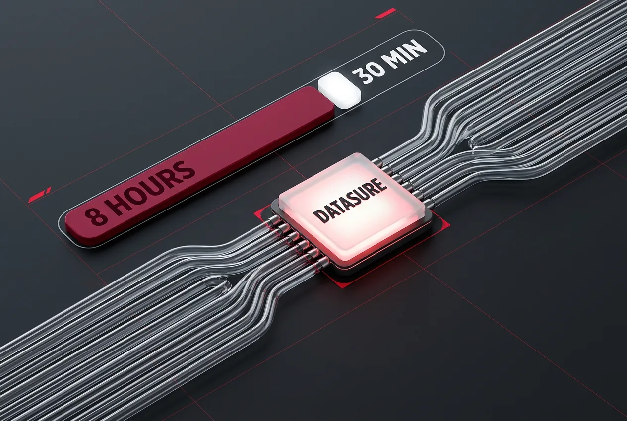 Infographic showing Nielsen DataSure reducing anomaly investigation time from 8 hours to 30 minutes.