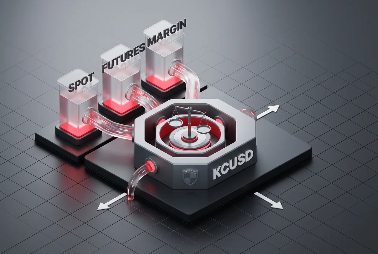 Infographic showing Spot, Margin, and Futures trading streams merging into a single KuCoin unified margin pool.
