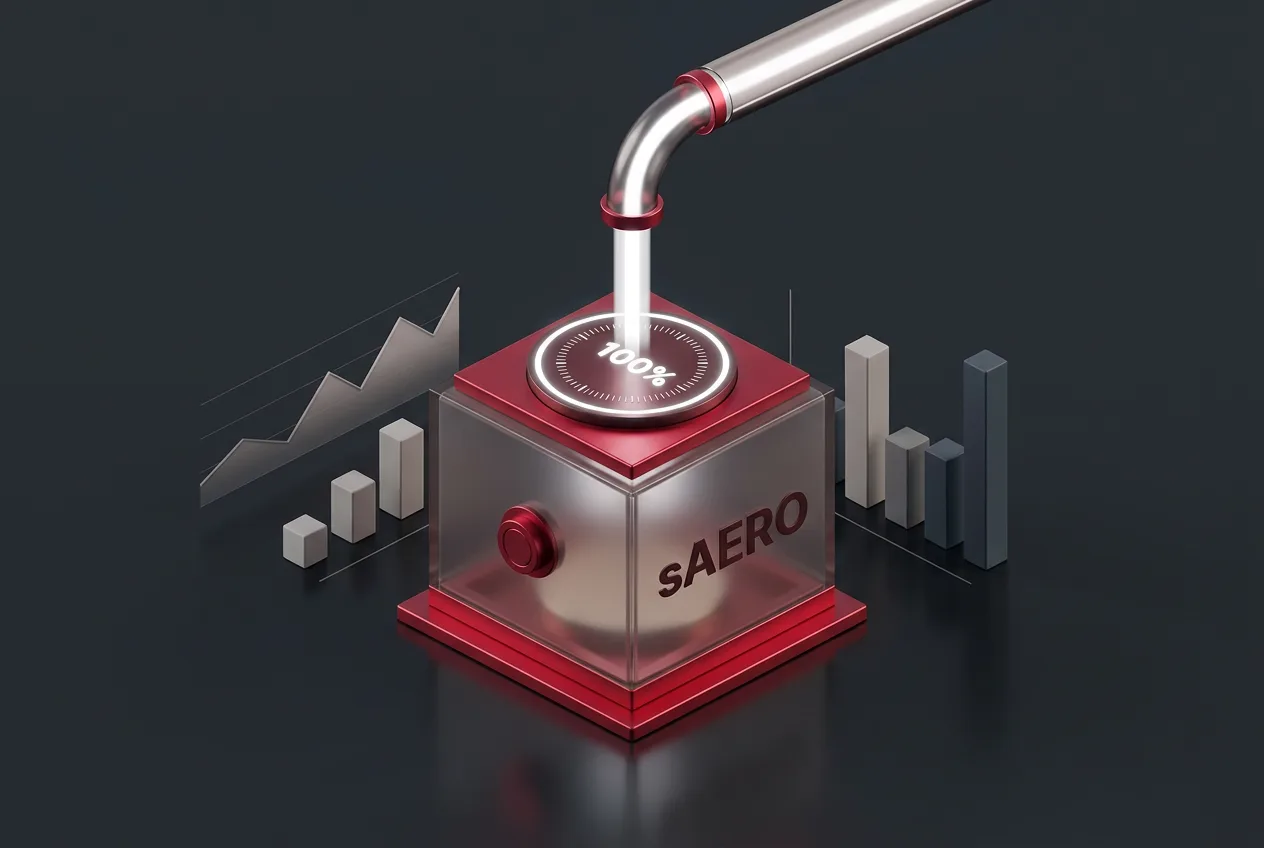 Infographic showing 100 percent revenue distribution flow to sAERO staking vault.