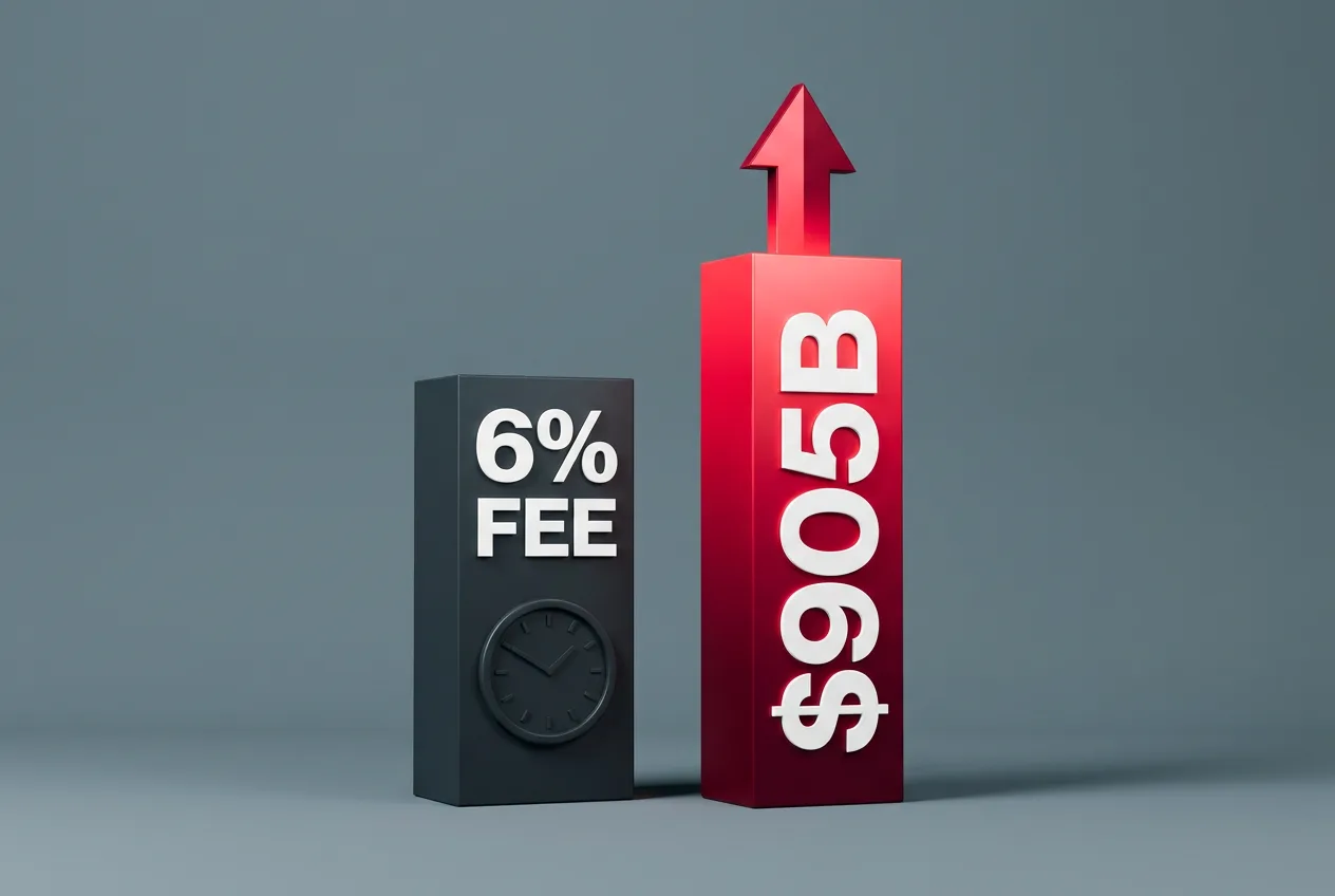 Infographic comparing global remittance volume of 905 billion dollars against traditional 6 percent transfer fees