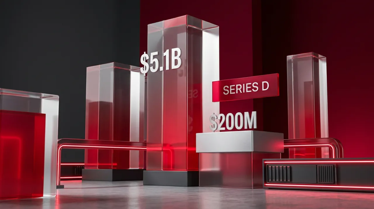 Editorial 3D graphic showing $5.1B valuation and $200M Series D funding milestone for Whop.