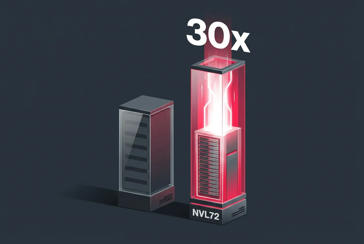 Infographic showing a 30x throughput gain for AI agents on NVIDIA NVL72 architecture.