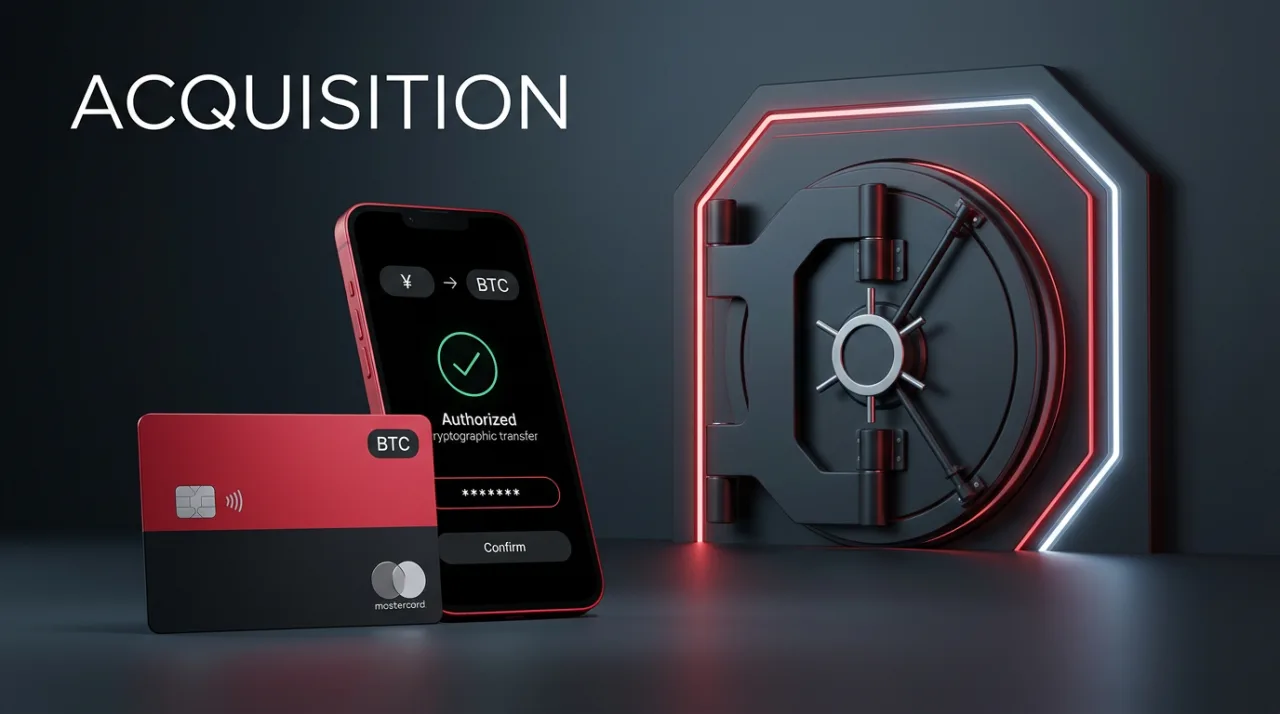 Editorial 3D concept showing RedotPay acquisition of Japanese licensed crypto exchange BTCBOX.