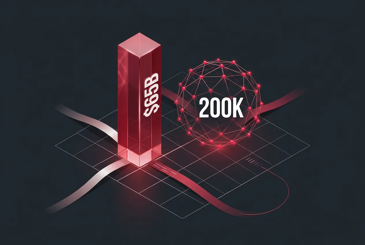 3D infographic chart illustrating PhotonPay's 65 billion dollar volume and 200,000 corporate clients.