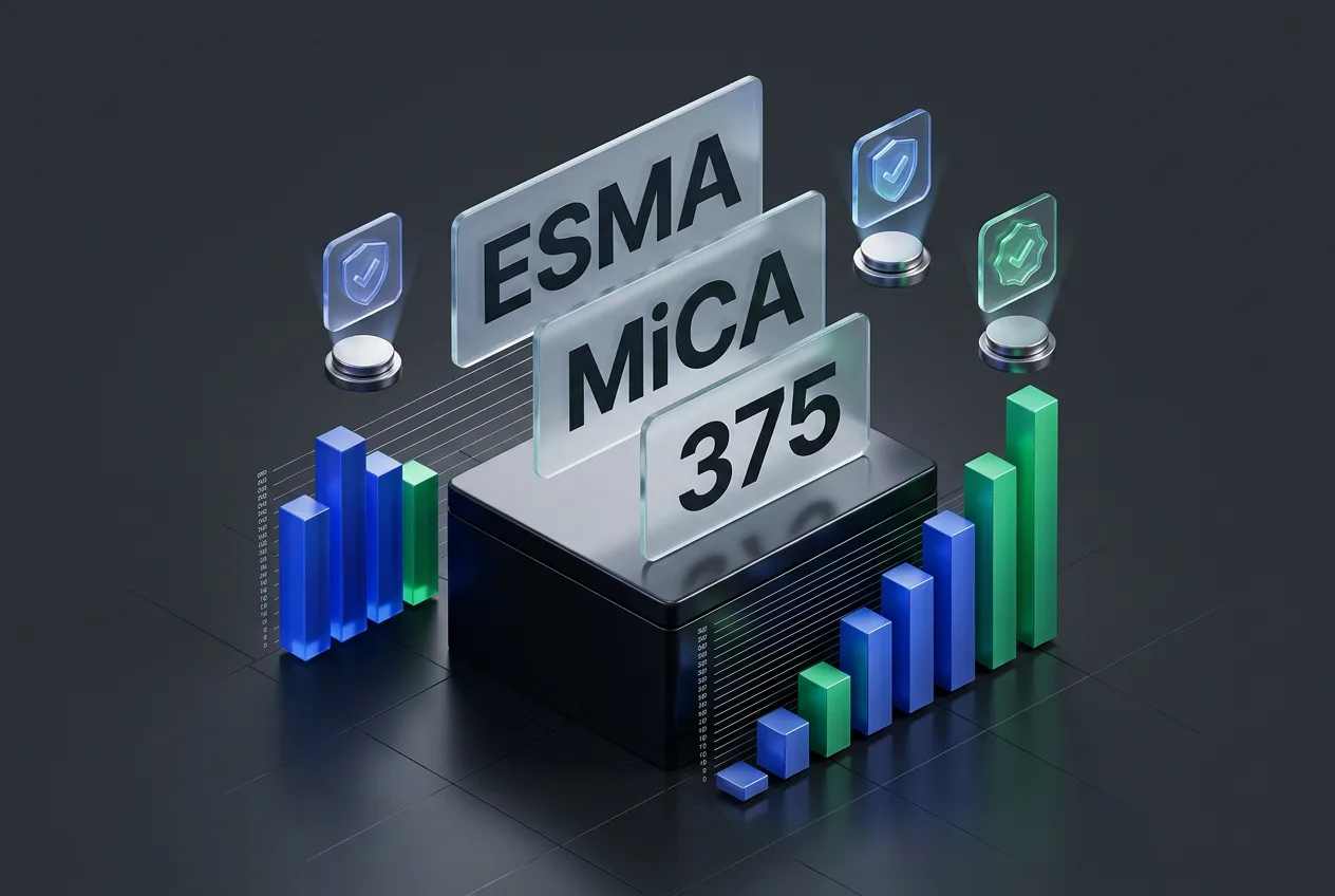 Infographic chart showing 375 authorized crypto service providers under the ESMA MiCA framework.
