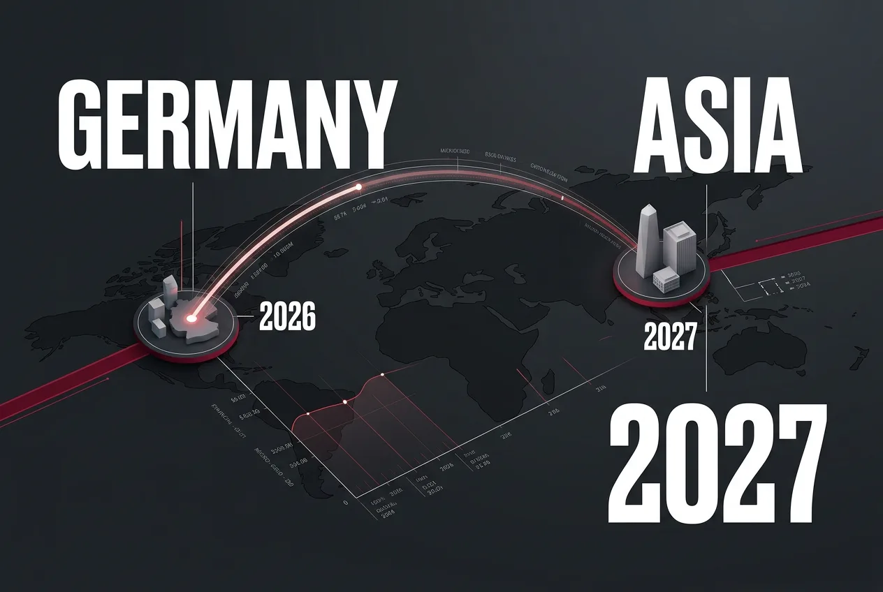 Infographic showing crypto custody expansion timeline from Germany to Asia.