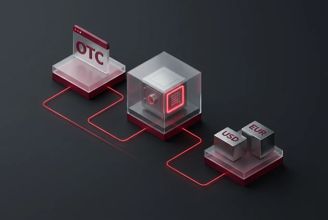Diagram showing GCEX institutional OTC options workflow from quote to fiat settlement