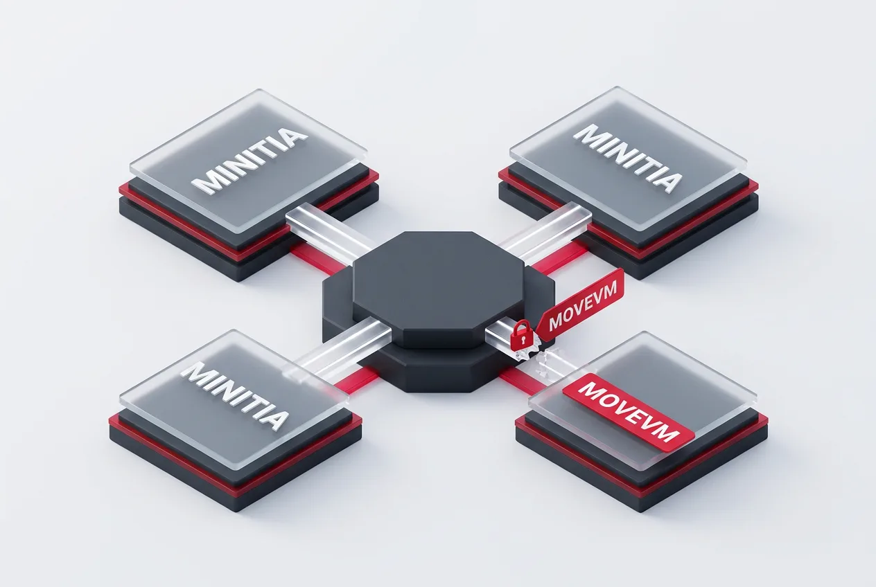 Diagram of Initia Layer 1 hub and Minitia rollups showing a compromised MoveVM bridge connection