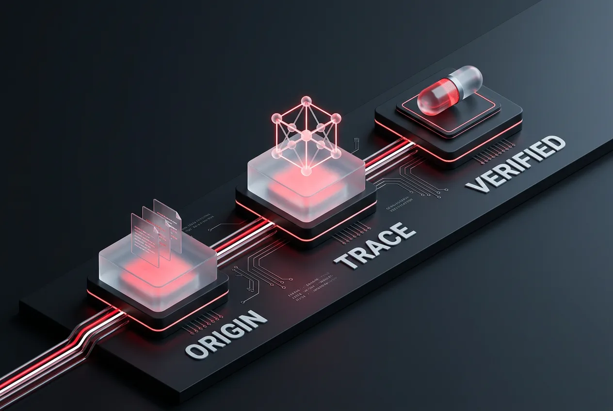 Infographic of the Trace Registry tracking AI training data from origin to verification.