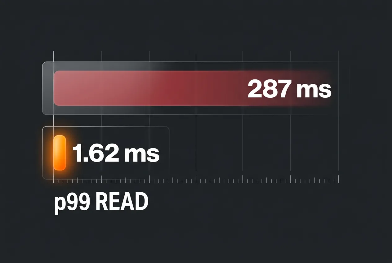 Comparative latency bar chart showing Cloudflare Workers KV read performance dropping to 1.62 ms.